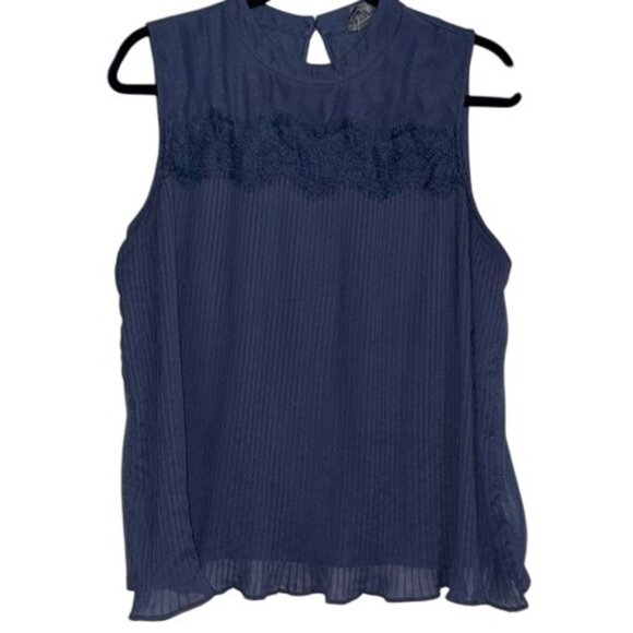 Lauren Conrad Sleeveless Blouse XL Womens Blue Textured Lace Top - Picture 1 of 6